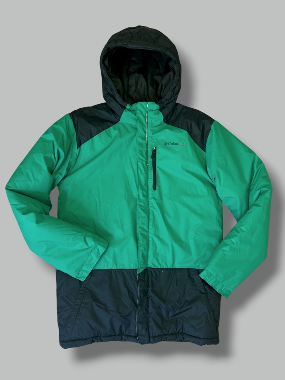 COLUMBIA Youth Size XL Colorblock Outerwear Hooded Jacket GREEN/BLACK